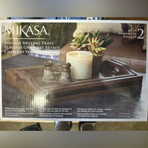 MIKASA Vintage industrial farmhouse nesting trays. Brand new in box. Two trays